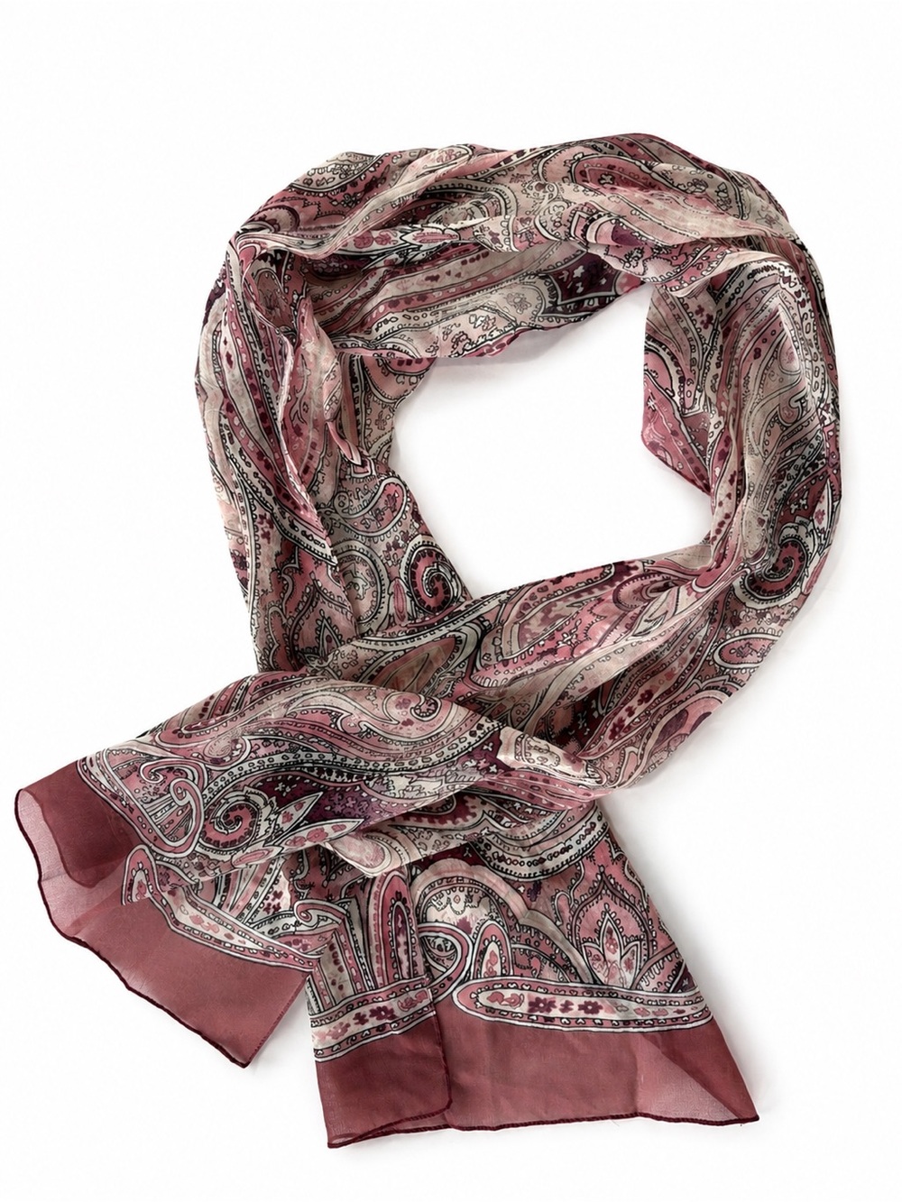 Made in Italy Paisley Oblong Scarf Pink Mauve Sheer 59 x 13
